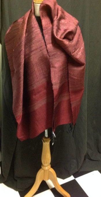 Pure silk scarf in rich pomegranate colours. aaall over pattern and border