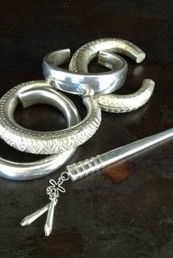 handmade Thai silver bracelets and one hayrpin